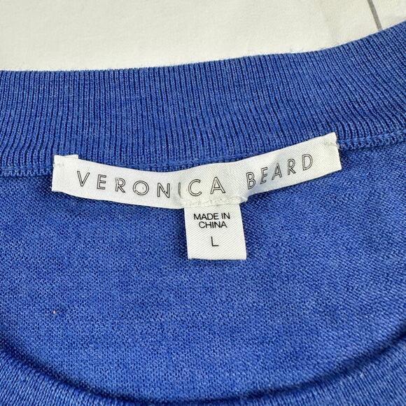 Veronica Beard Sweater Top Women Large Blue White Roscoe Merino Wool Mixed Media - Picture 5 of 9